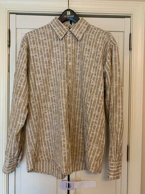 Beige Patterned Long-Sleeve Button-Up Shirt